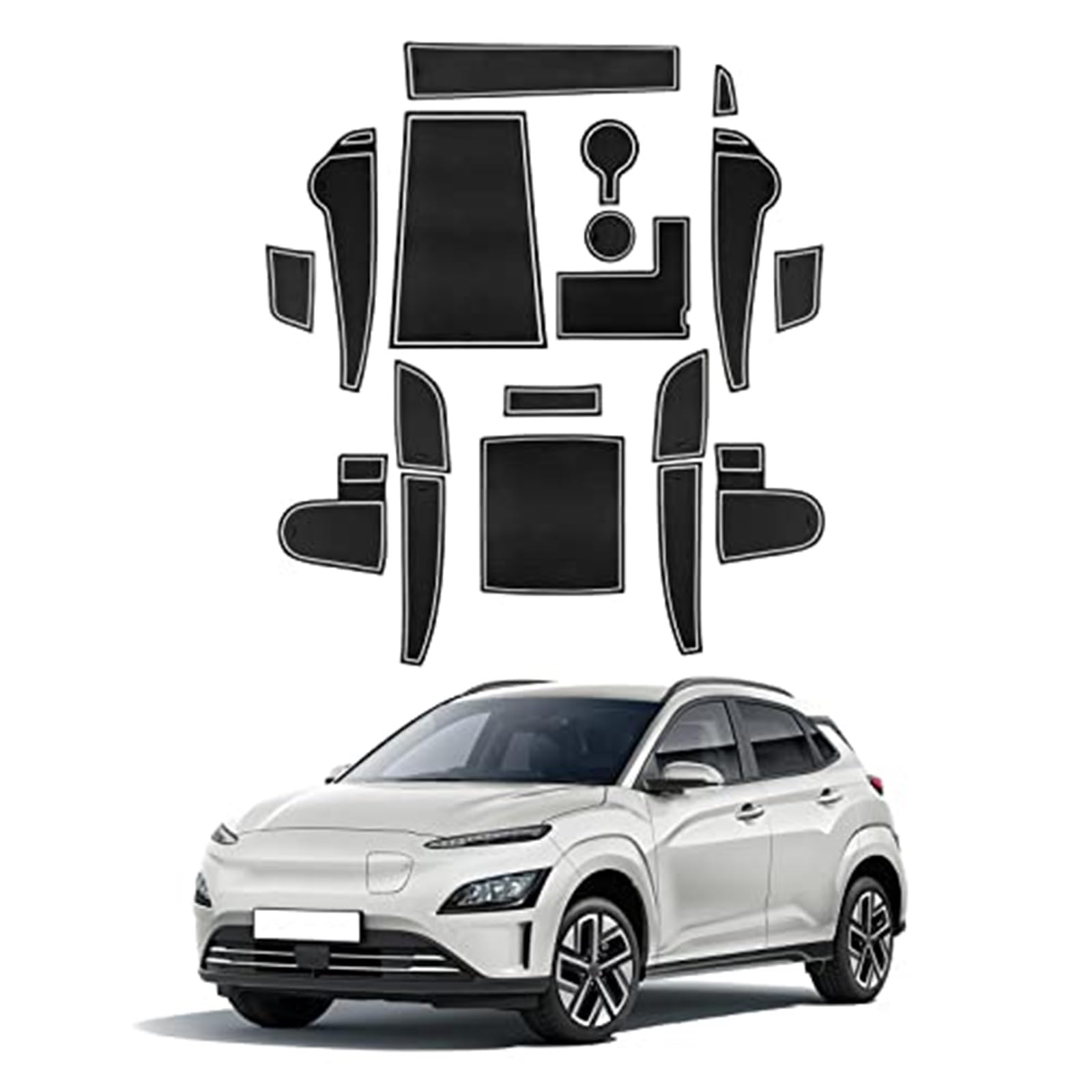 Pizgear For Hyunda-i Kona EV Electric 2020-2022 Auto Gummimatten, Autotürschlitzmatte Armlehne Getränkehalter Mittelkonsole Antirutschmatte Innenzubehör [Nicht, for 2023+] Anti-Rutsch-Matte für das Ar von Pizgear