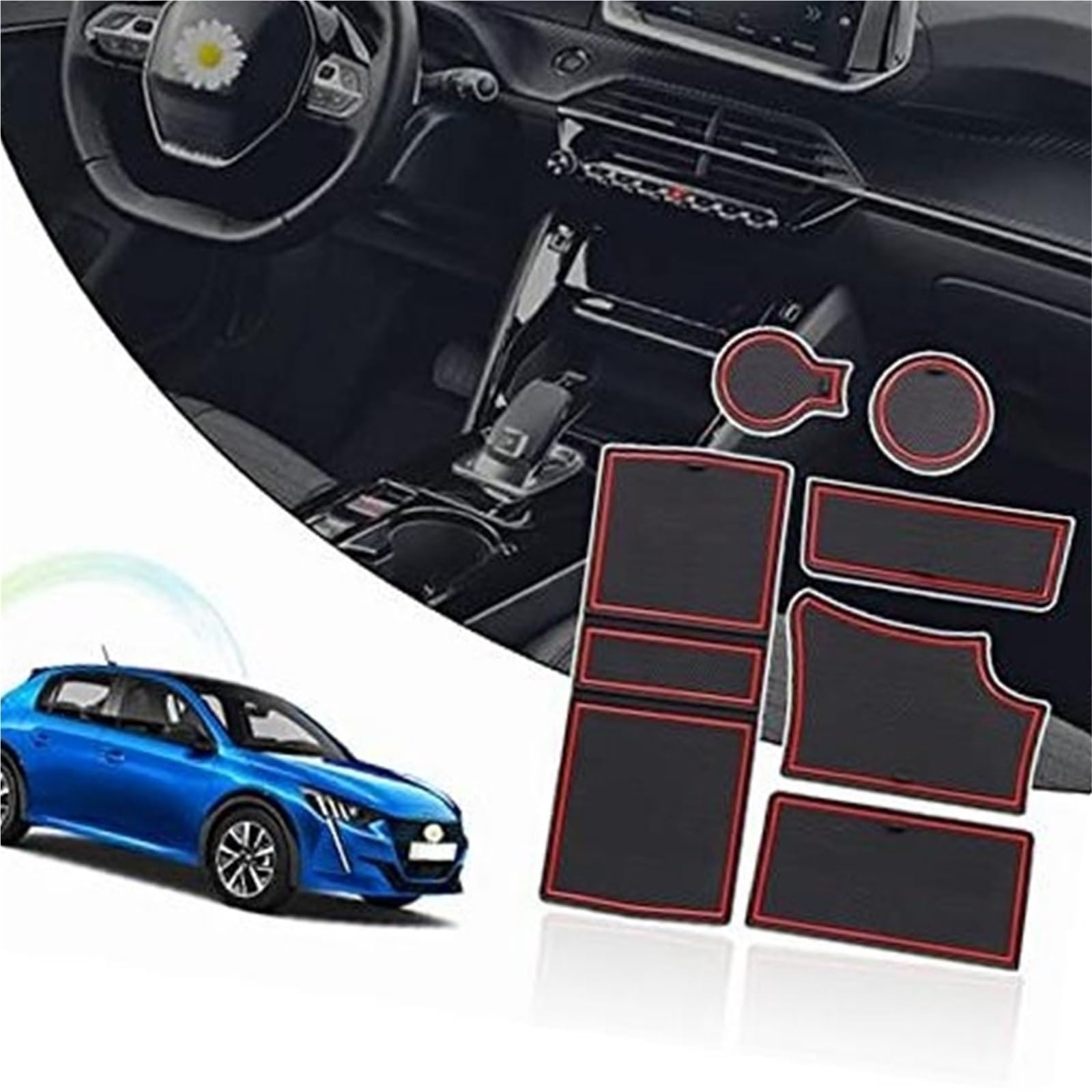 Pizgear For Peugeot, 208 e-208 2008 e-2008 2020-2024 2025 Antirutschmatten Gummimatten, for Peugeot, 208 Zubehör Türschlitzmatte Armlehne Getränkehaltermatte Mittelkonsole Innenraum Gummimatten Anti-R von Pizgear