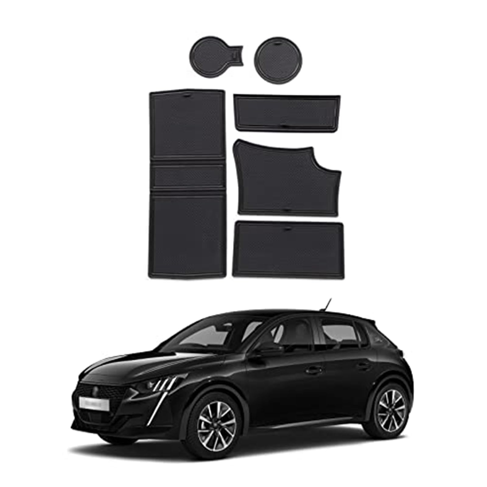Pizgear For Peugeot, 208 e-208 Auto rutschfeste Gummimatten (für Rechtslenker), Autotürschlitzmatte, Getränkehaltermatte, Armlehne, Mittelkonsolen, Innendekoration, 6-tlg Anti-Rutsch-Matte für das Arm von Pizgear