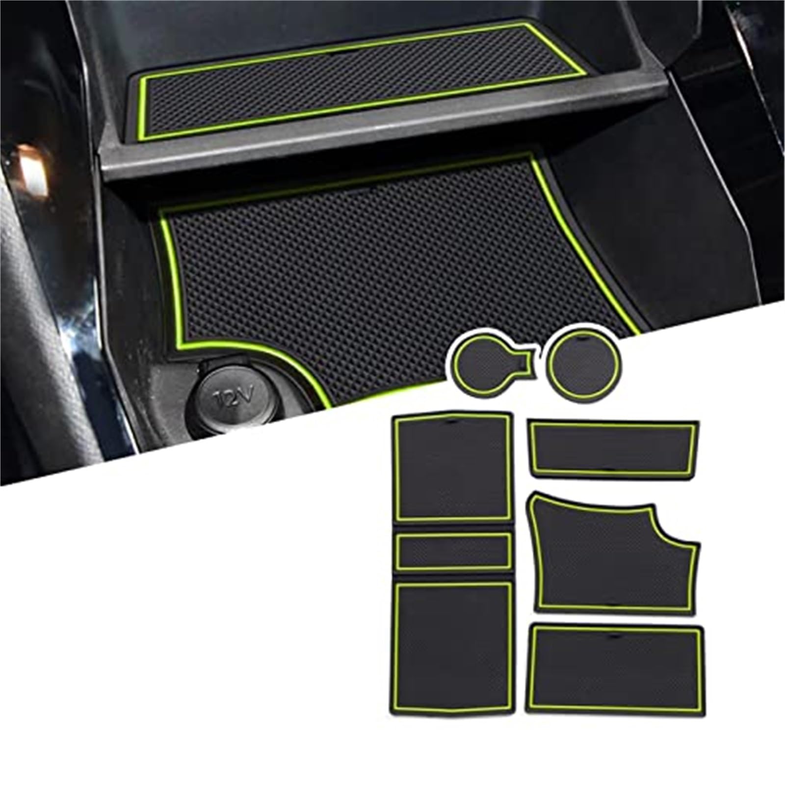 Pizgear For Peugeot, 208 e-208 Auto rutschfeste Gummimatten (für Rechtslenker), Autotürschlitzmatte, Getränkehaltermatte, Armlehne, Mittelkonsolen, Innendekoration, 6-tlg Anti-Rutsch-Matte für das Arm von Pizgear