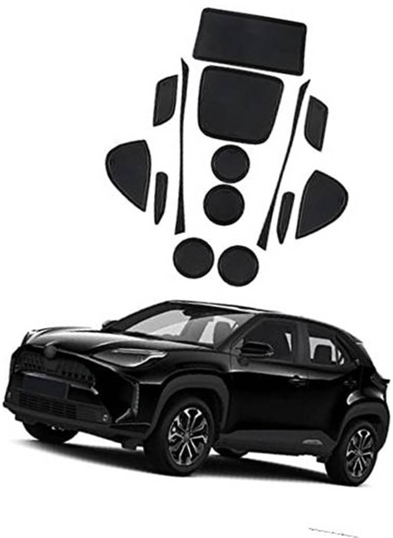 Pizgear For toYota, for Yaris Cross SUV 2011 2022 (Links Rud) Gummimatten, Auto-Mittelkonsole Anti-Rutsch-Matten, Bechermatten, Getränkehalter, Armlehnen-Türschlitz, Yaris-Autozubehör Anti-Rutsch-Matt von Pizgear
