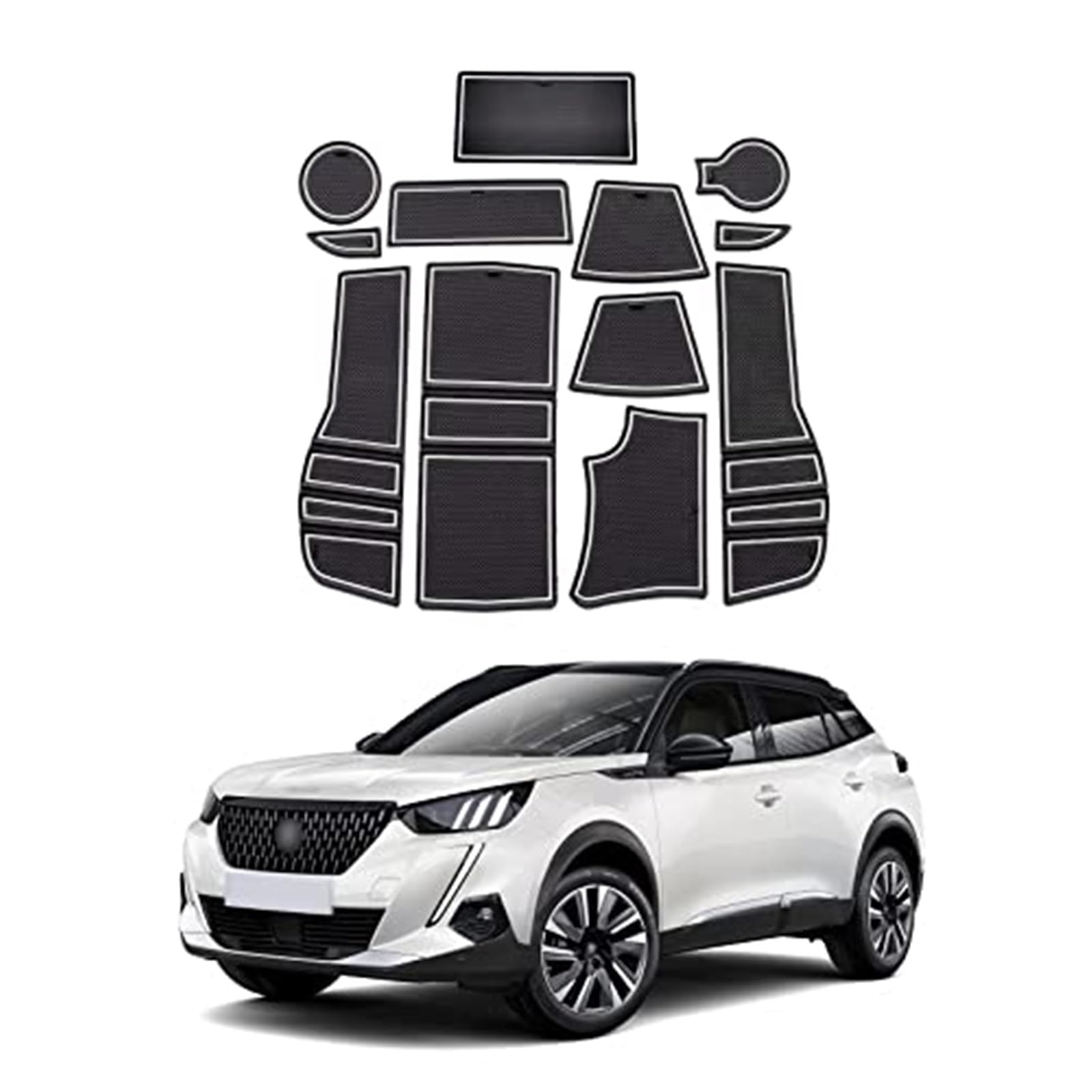 Pizgear for Peugoet 2008 e-2008 GT Line 2020-2022 Auto rutschfeste Gummimatten (für RHD-Automatikgetriebe), Autotürschlitzmatte, Getränkehaltermatte, Armlehne, Mittelkonsolen, Innendekoration, 12-TLG von Pizgear