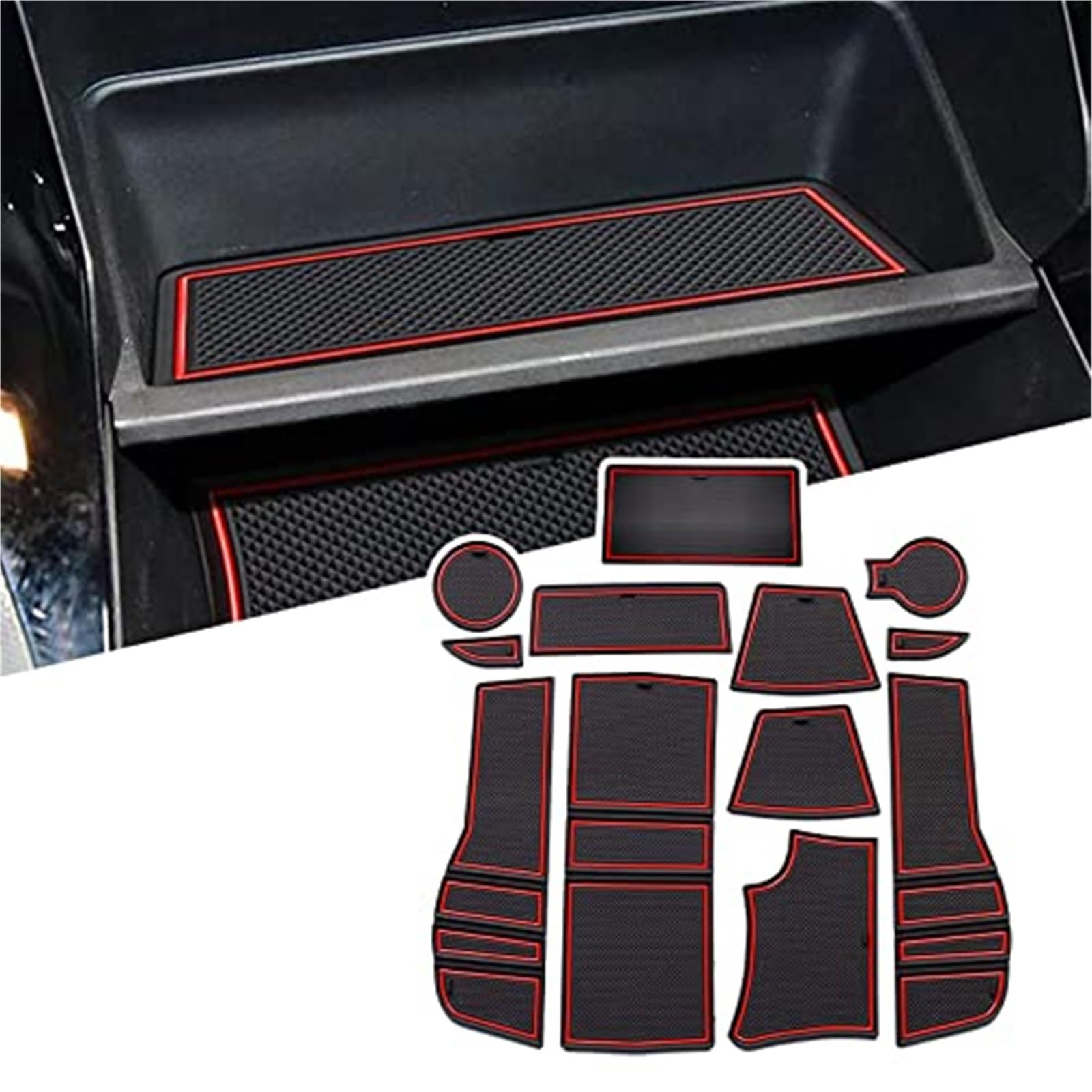 Pizgear for Peugoet 2008 e-2008 GT Line 2020-2022 Auto rutschfeste Gummimatten (für RHD-Automatikgetriebe), Autotürschlitzmatte, Getränkehaltermatte, Armlehne, Mittelkonsolen, Innendekoration, 12-TLG von Pizgear