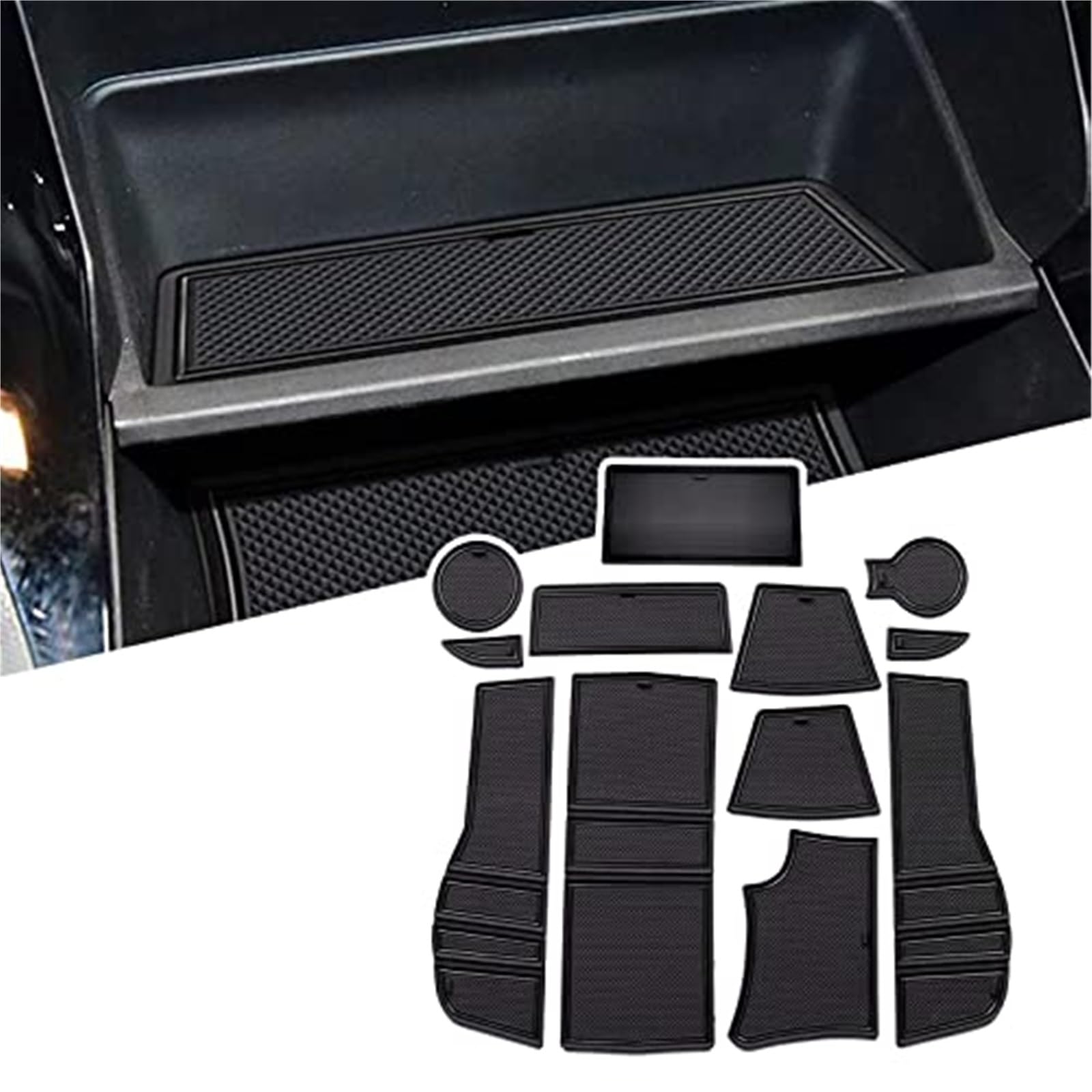 Pizgear for Peugoet 2008 e-2008 GT Line 2020-2022 Auto rutschfeste Gummimatten (für RHD-Automatikgetriebe), Autotürschlitzmatte, Getränkehaltermatte, Armlehne, Mittelkonsolen, Innendekoration, 12-TLG von Pizgear