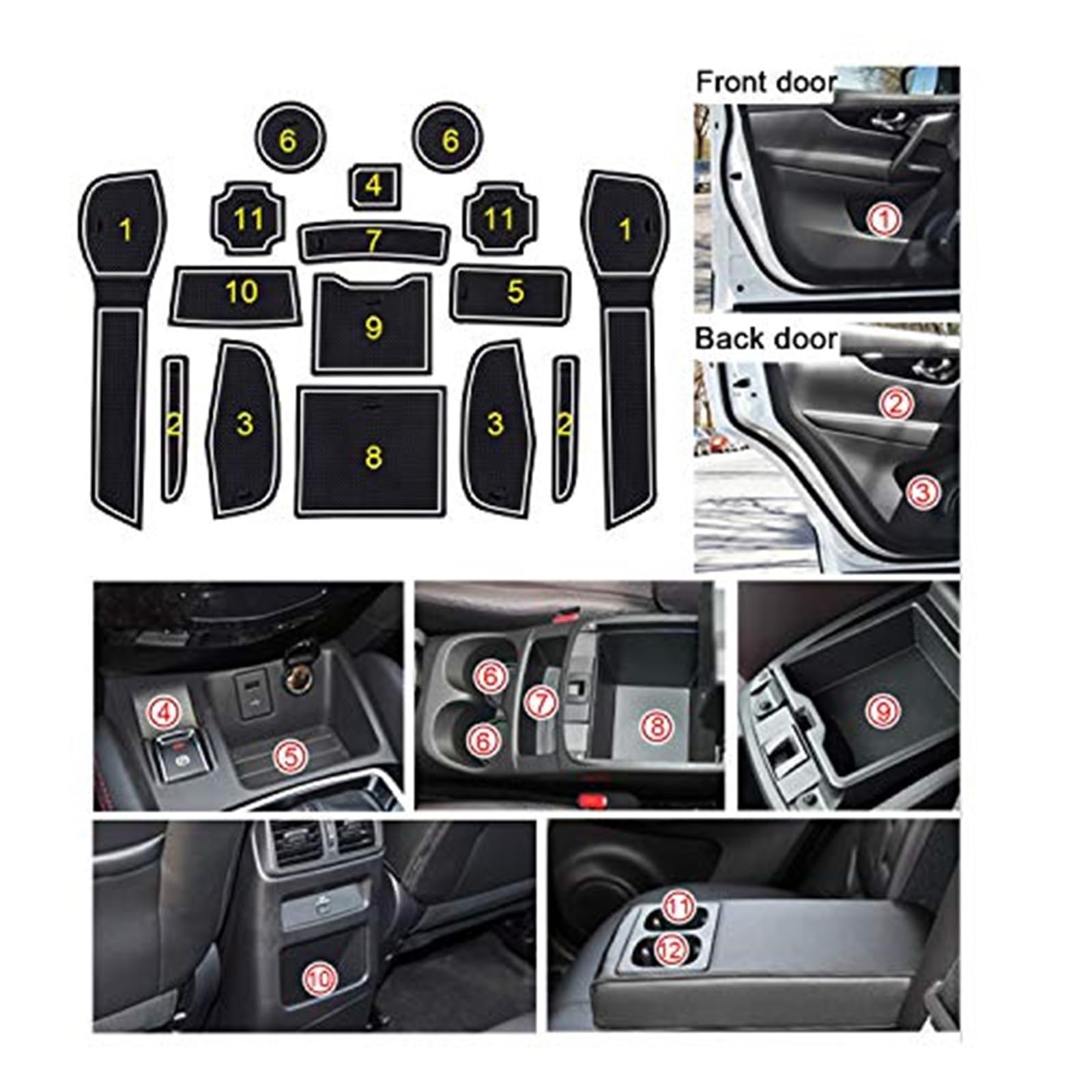 Pizgear rutschfeste Gummimatten for Qashqai, J11 SUV, Autotürschlitz-Pad, Getränkehalter, Armlehne, Mittelkonsole, Innendekoration, 16-teilig, Rot Anti-Rutsch-Matte für das Armaturenbrett(White) von Pizgear