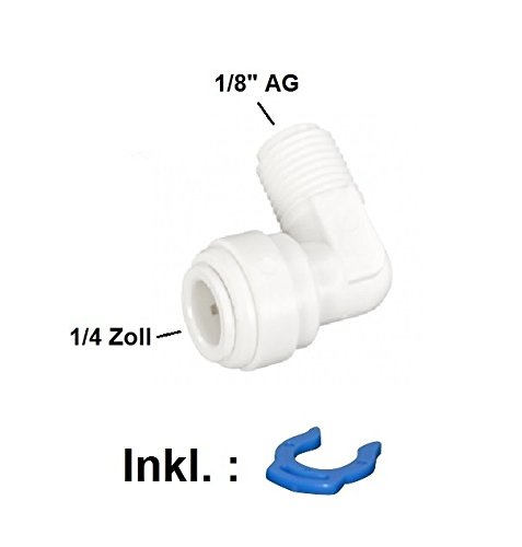 3 WINKEL Adapter Fitting Verbindungsstück gebogen 1/8 Zoll Gewinde x 1/4 Zoll Schlauch Anschluss (6mm) als Anschlussstück für Osmoseanlage Wasserfilter Filtergehäuse und Umkehr Osmose Anlage Kühlschrank Filter von Planet-Aqua