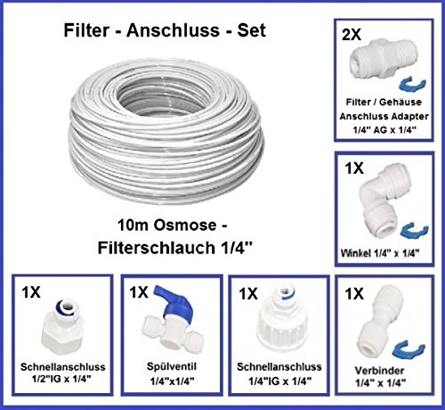 Filter Anschluss Verbinder Set 1/4 Zoll für Wasserfilter Osmoseanlage Side by Side Kühlschrank Umkehr Osmose Wasser Schlauch Schnellverbindung Quickanschluss Winkel Adapter Absperrhahn umkehrosmose von Planet-Aqua