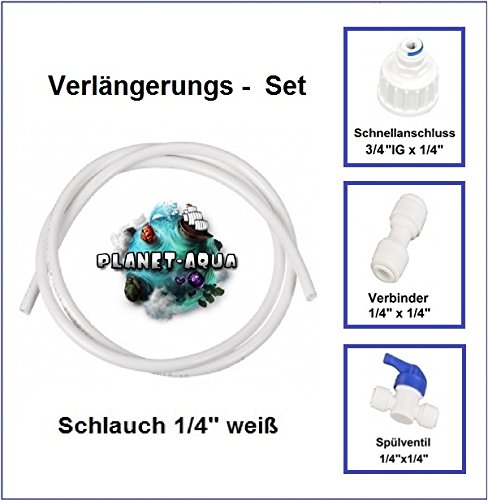 Side-by-Side Kühlschrank Wasser Anschluss und VERLÄNGERUNGS-SET - 10 Meter Osmose Schlauch, Fitting Verbinder, Spühlventil Kupplung und 3/4 Zoll Adapter für Osmoseanlage Wasserfilter Kühlschrank Filterkartuschen Filter Wasser Filtergehäuse von Planet-Aqua