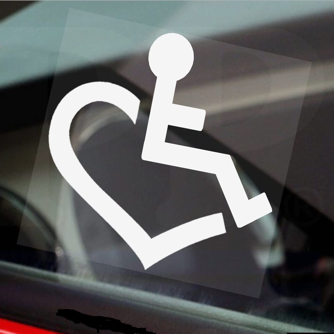 1 x Aufkleber „Behinderung“,Herz,Behinderung,Behindertenfenster,Auto-Bewusstseinsschild,Hinweisschild für Fahrer,Auto,Rollstuhl,Mobilität,weiß auf transparent,87mm von Platinum Place