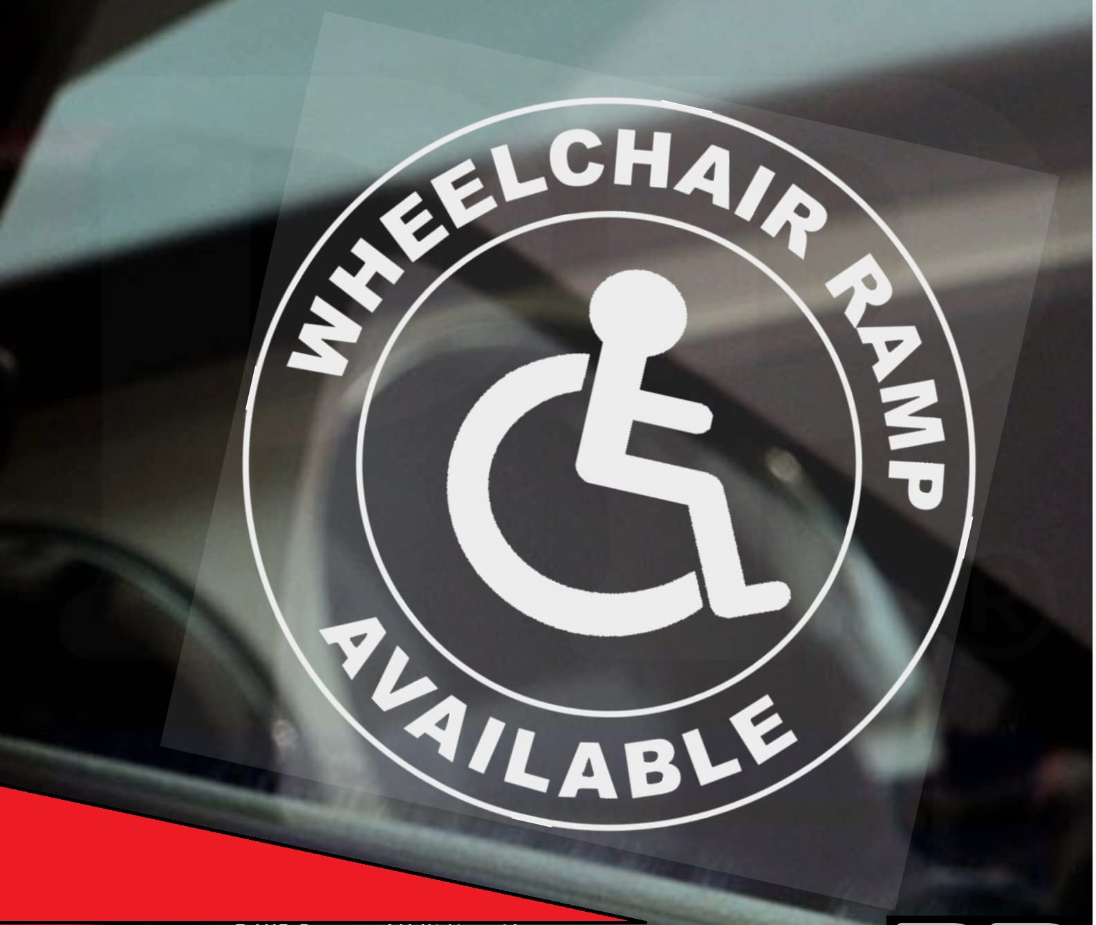 1x Rollstuhlrampe verfügbar Fenster Aufkleber Schild Round Auto Badge Disabled Notice 87x87mm Weiß auf Clear von Platinum Place