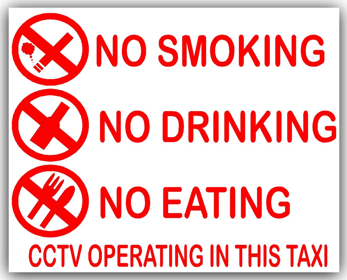 2 x Taxi-Warnaufkleber Rauchen verboten Essen Trinken CCTV In Betrieb Warnung ROT auf WEISS 110 mm von Platinum Place