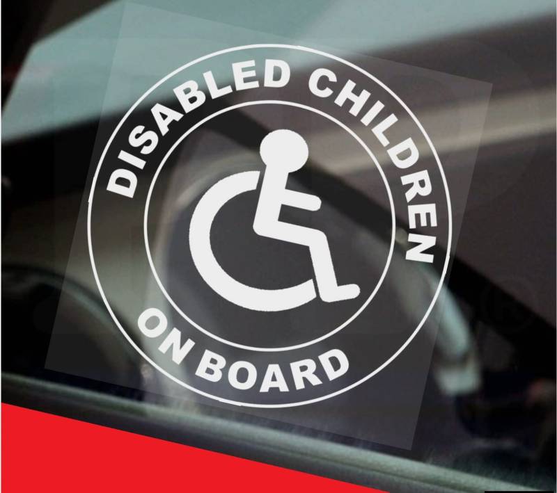 Platinum Place Aufkleber Behinderte Kinder an Bord Aufkleber Zeichen rund weiß auf einem transparenten Fenster Auto Abzeichen Warnung Rollstuhlfahrer Handicap Logo deaktiviert blau Abzeichen von Platinum Place