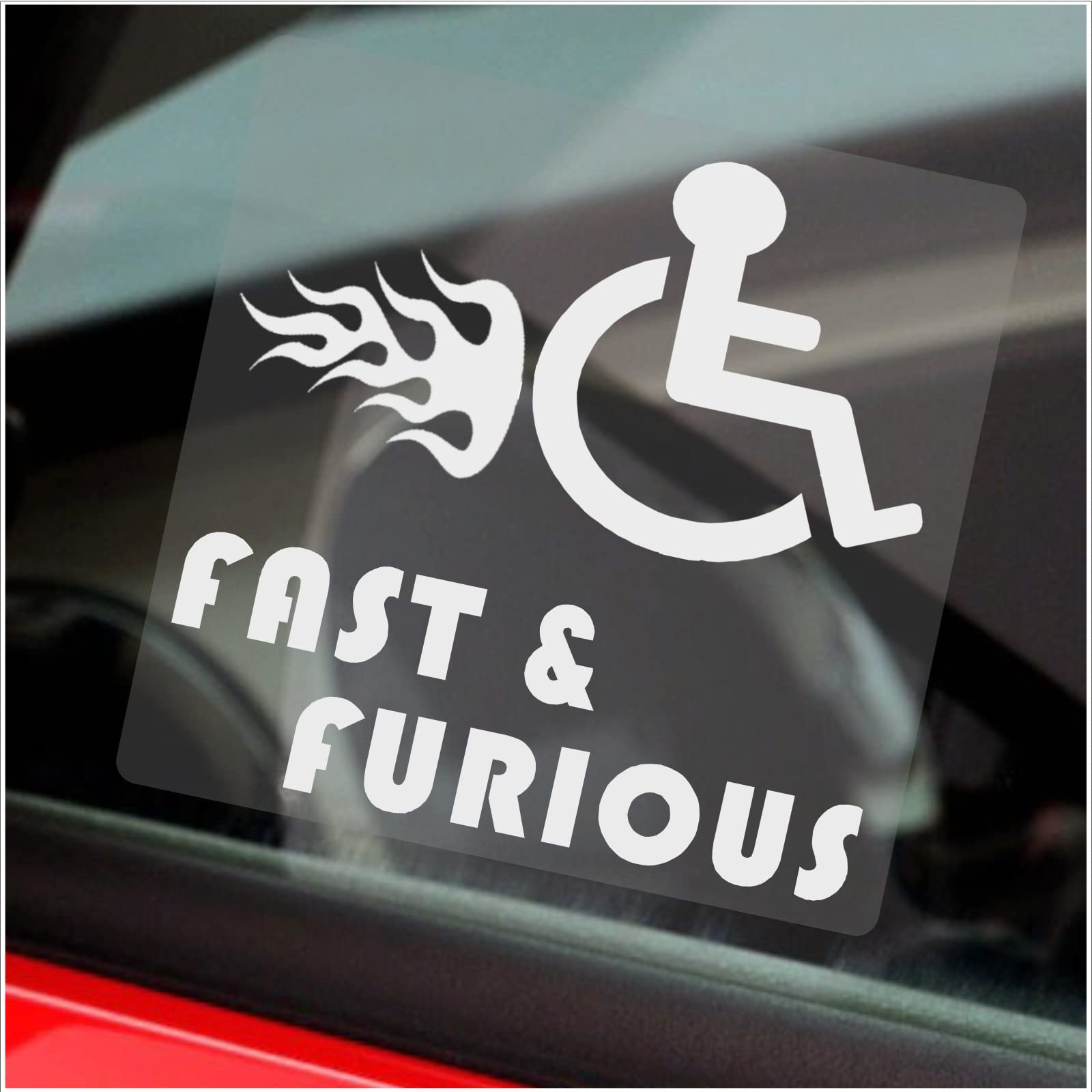 Gag, Motiv Fast and Furious-Disabled Auto, Van Sticker-Behinderung Mobility Aufkleber für Fenster, Auto, LKW, Selbstklebende Vinyl-Aufkleber behinderter Logo 100mm x 100mm von Platinum Place