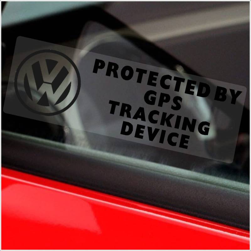5 x StückFensteraufkleber von Platinum Place im VW Design mit Hinweis zu GPS Tracking in englischer Sprache Sicherheitsaufkleber für Auto Van VOLKSWAGEN 75 x 25 mm von Platinum Place