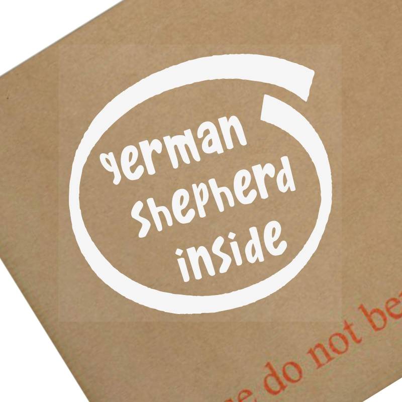 „German Shepherd INSIDE“ Aufkleber für Fenster, Auto, Lieferwagen, Fahrzeugschild, selbstklebend, Hund, Haustier, 1 Stück von Platinum Place