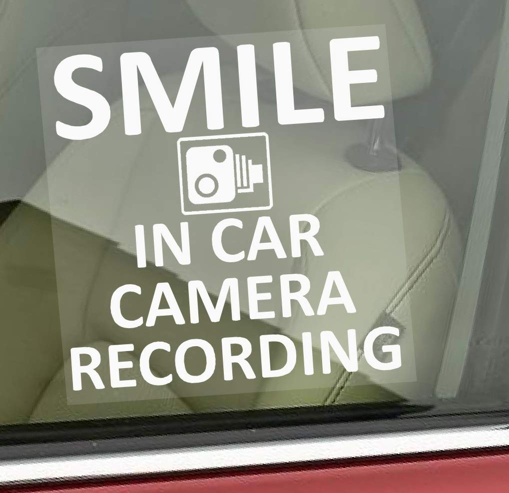 Platinum Place 1 Fenster-Sticker, für Auto, Englischer Text Smile In Car Camera Recording, Kamerasymbol, 87 mm x 87 mm von Platinum Place