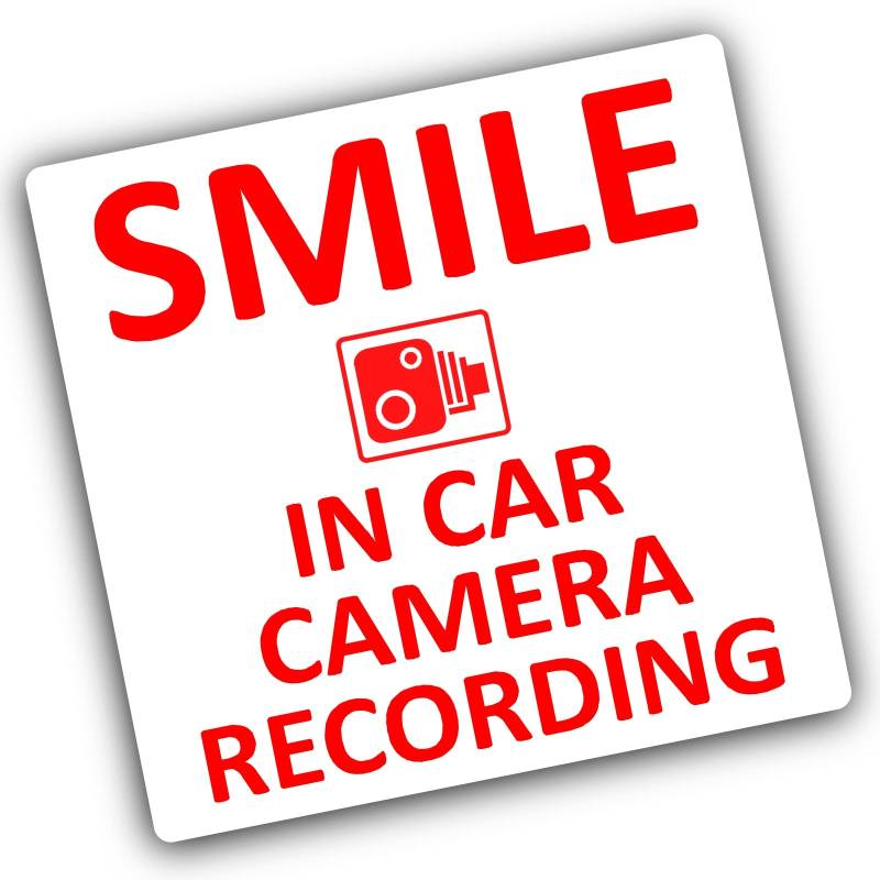 Platinum Place Aufkleber, Aufschrift „Smile in Camera Recording“, außen, 2 CCTV, Van, LKW, Taxi, Bus, Mini Cab, Auto GoPro, Dashcam, 87 mm, Rot/Weiß von Platinum Place