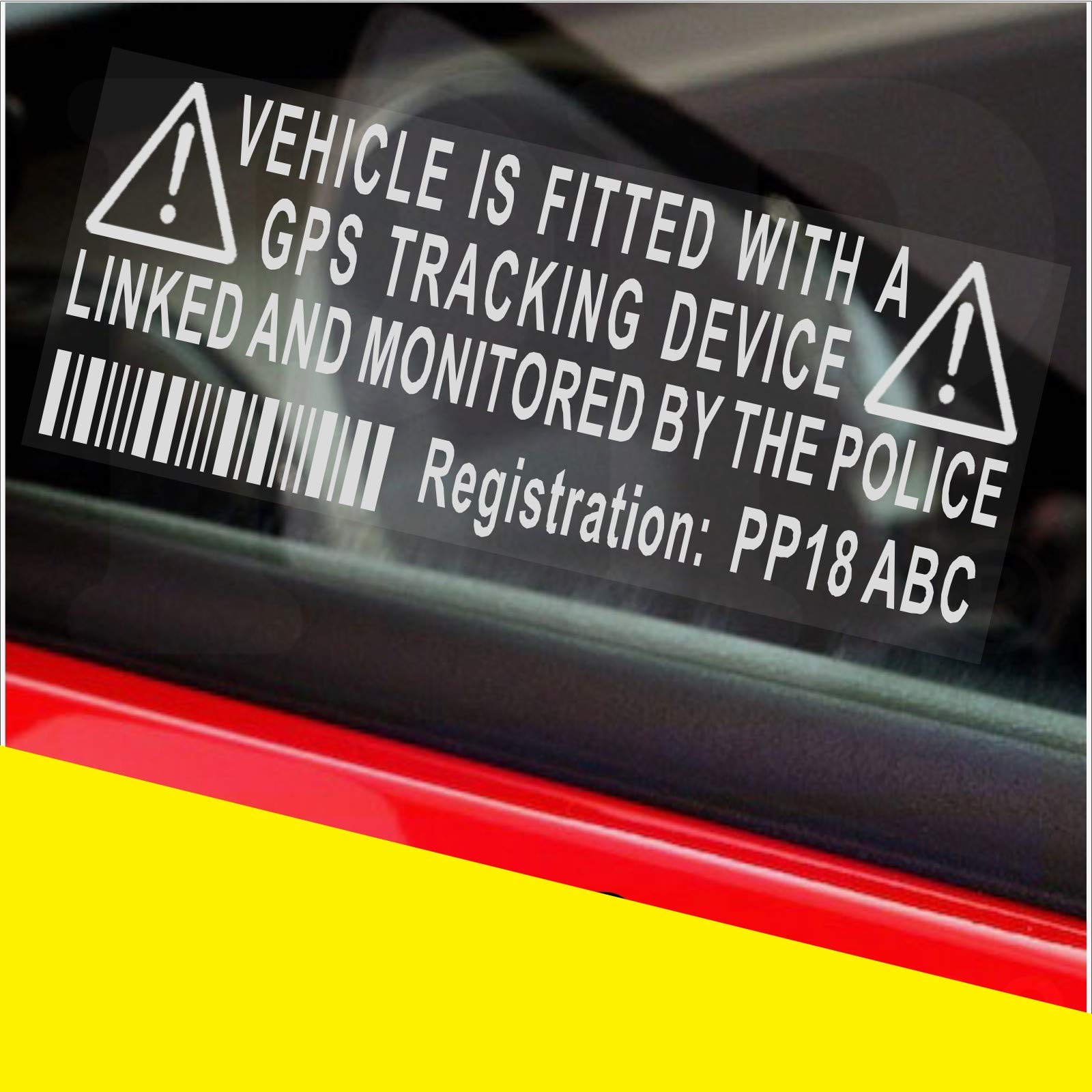 Platinum Place Unechter Warnhinweis-Aufkleber über GPS-Überwachung, mit Registrierungsnummer und Hinweis über polizeiliche Überwachung, für Fahrzeuge, 4 Stück von Platinum Place