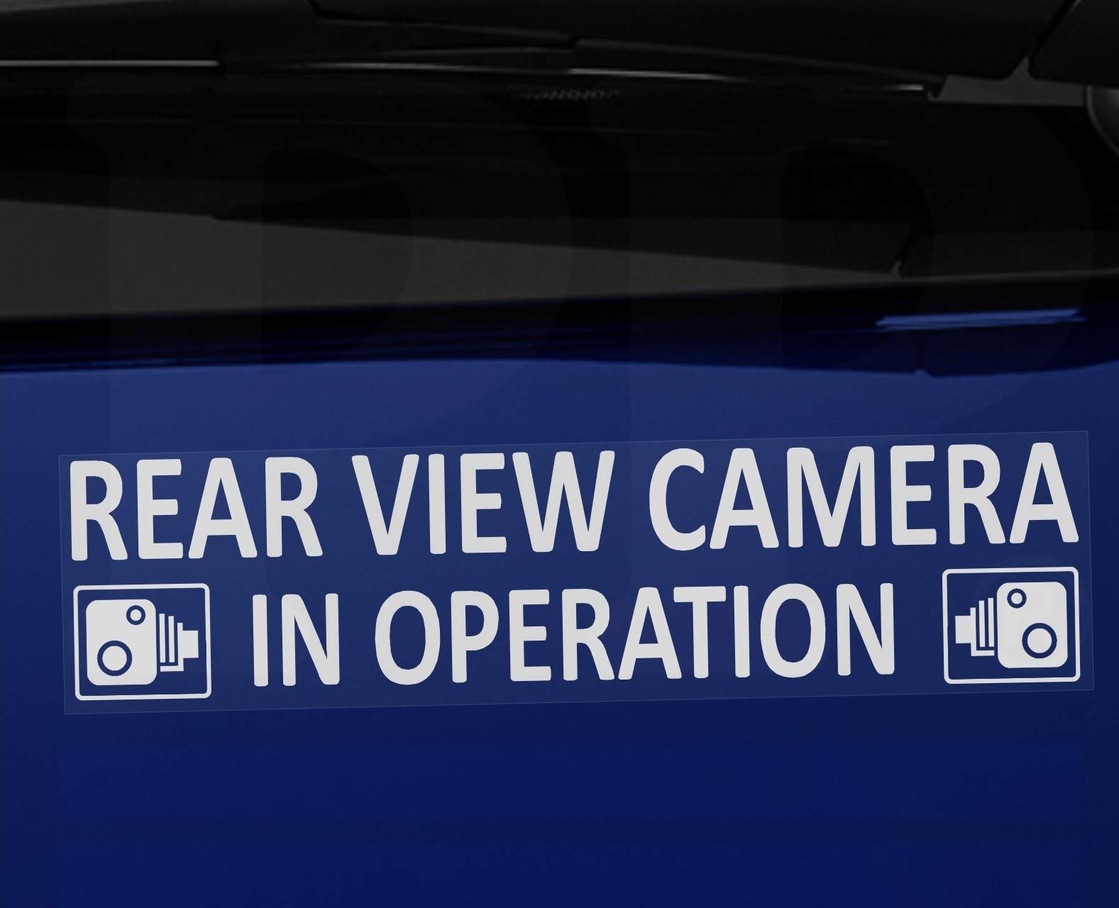 Warnaufkleber "Rear View Camera In Operation", 2 Stück, 200 x 50 mm, weiße Schrift auf transparentem Hintergrund, Hinweis auf Betrieb von Rücksichtkamera, für PKW, LKW, Taxi, Bus von Platinum Place