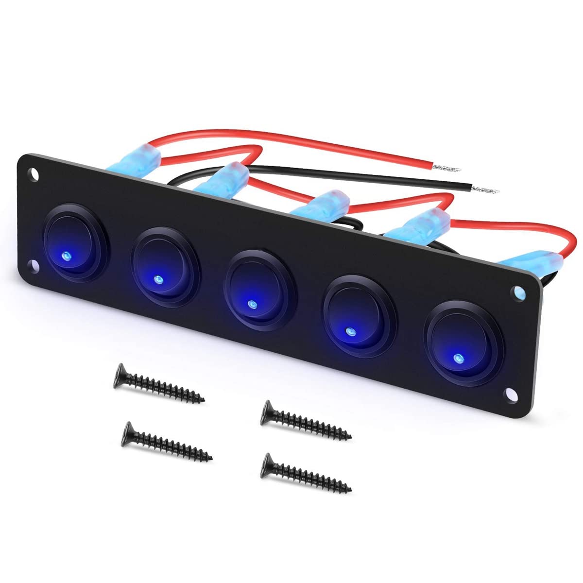 Plawee 5 Gang Round Dash Rocker Toggle Switch Panel Waterproof 12-24V LED für RV Ship Yacht Marine Car Marine Ship Blue Plawee 5 Gang Round Dash Rocker Toggle Switch Panel Waterproof 12-24V LED für RV Ship Yacht Marine Car Marine Ship Blue von Plawee