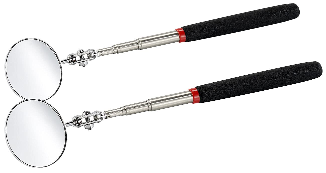 Playtastic Kontrollspiegel: 2er-Set Teleskop-Spiegel, 2 Kugelgelenken, ausziehbar bis 66 cm, Ø 5cm (Spiegel mit Teleskop-Stange, Spiegel mit Teleskoparm, Werkzeug) von Playtastic
