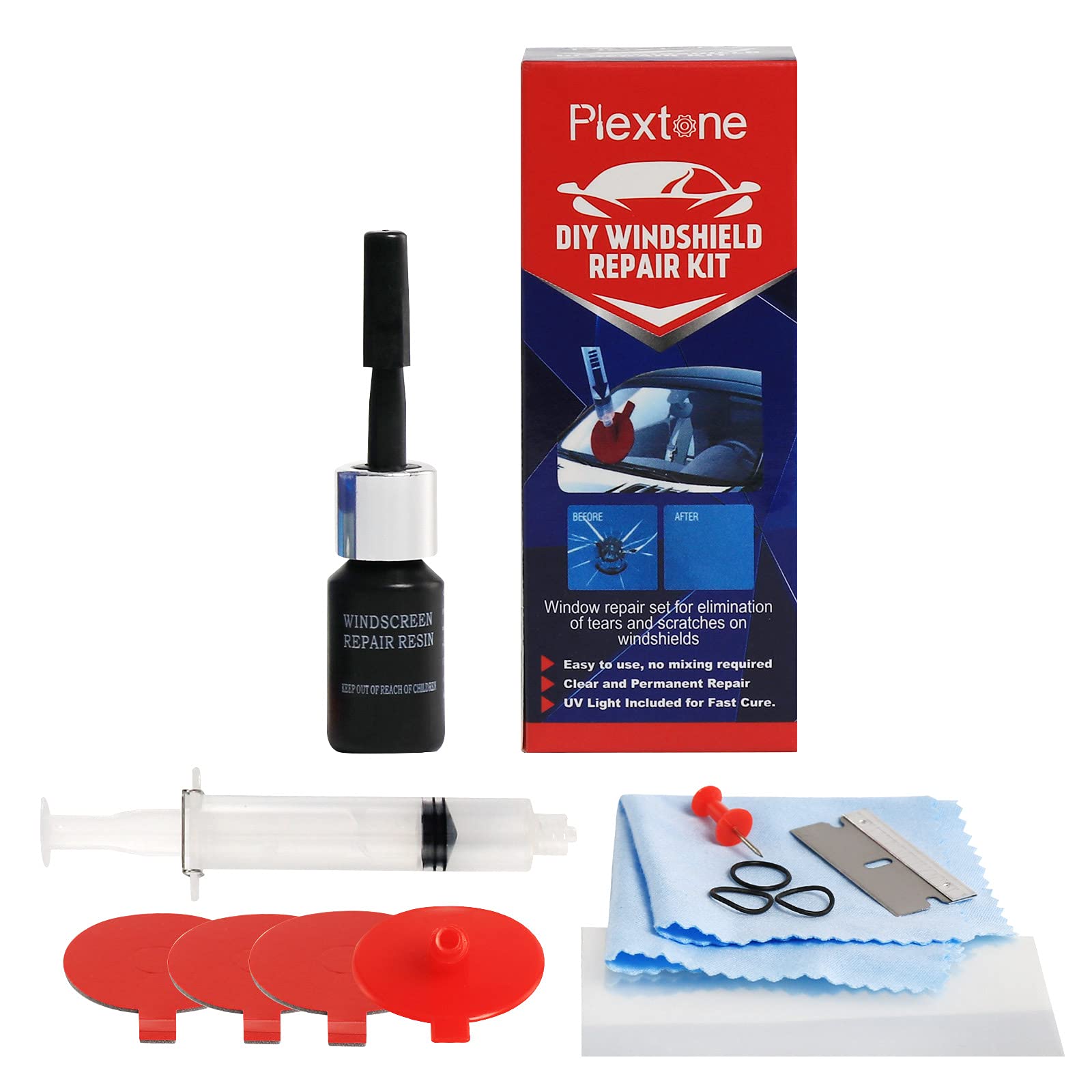 Plextone DIY-Windschutzscheiben-Reparatur-Set für Risse/Schäden an der Windschutzscheibe (S308) von Plextone