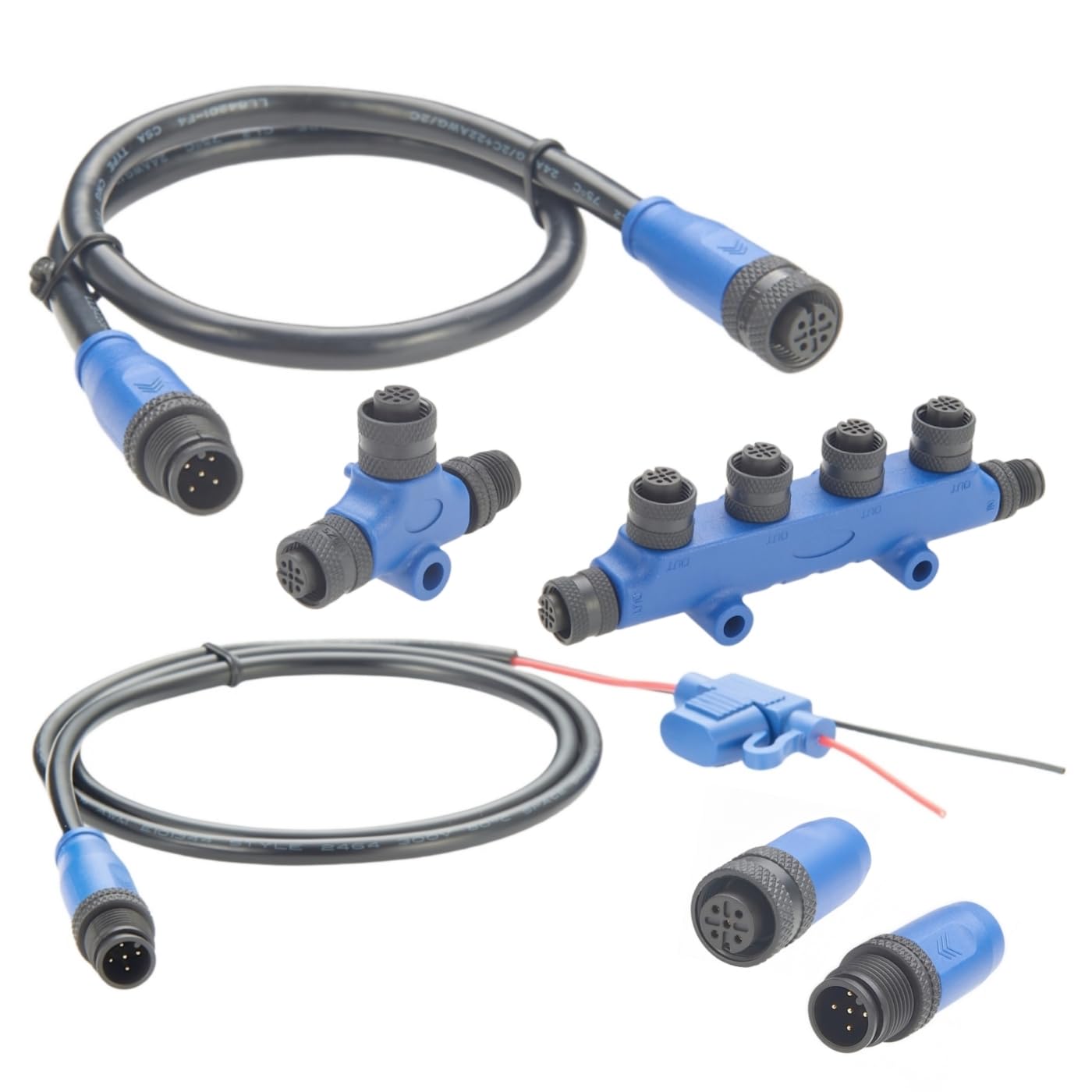 NMEA 2000 N2K Starter Kit, Marine Grade Backbone Drop Cable, T-Stecker, 4-Port-T-Stücke, Terminatoren, Stromkabel mit Sicherung für Lowrance, Simrad, Garmin (Kit 2) von Plinkwirekb