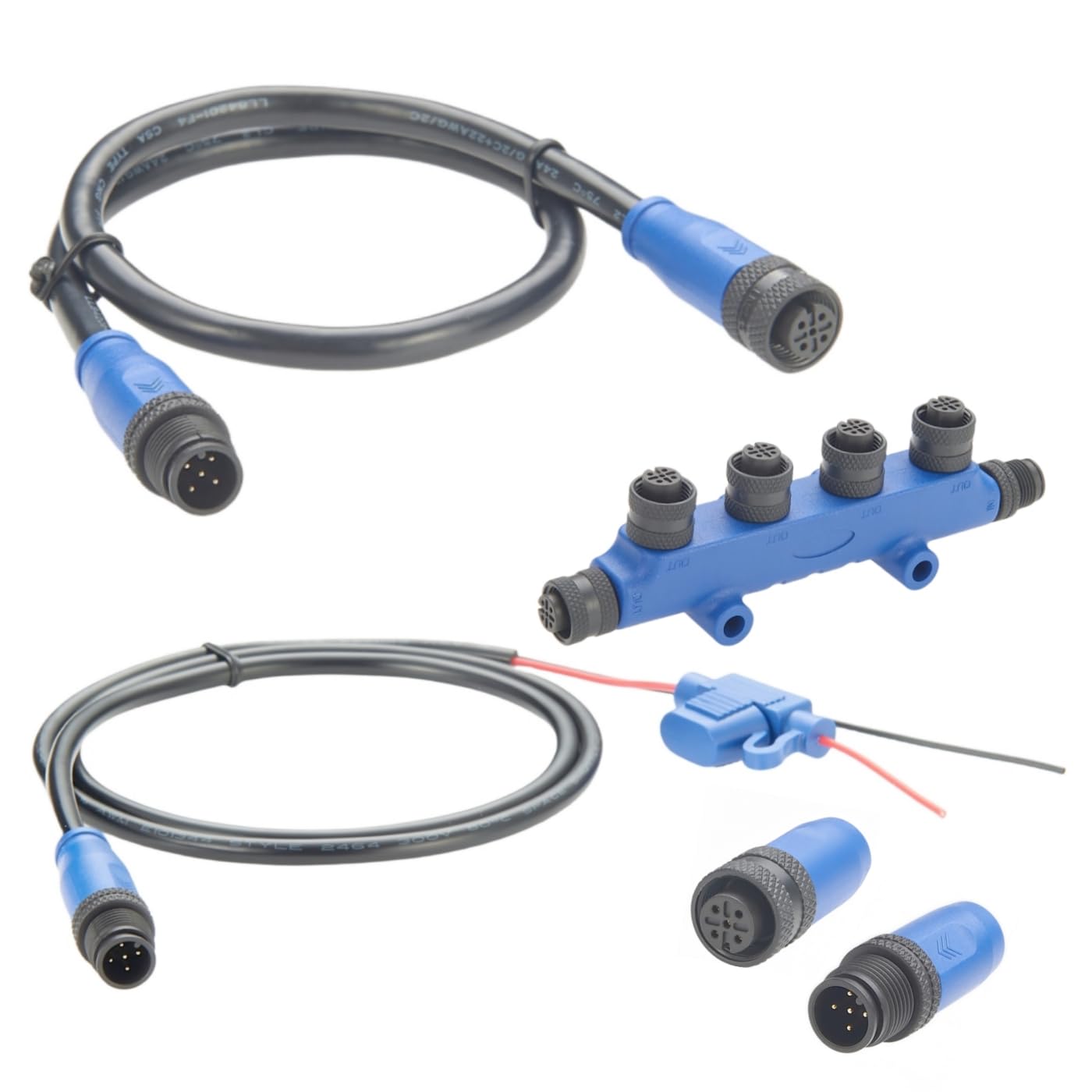 NMEA 2000 N2K Starter Kit, Marine Grade Backbone-Kabel, Drop-Kabel, 4-Port-T-Stücke, Terminatoren, Stromkabel mit Sicherung für Lowrance Simrad Garmin (Kit 1) von Plinkwirekb