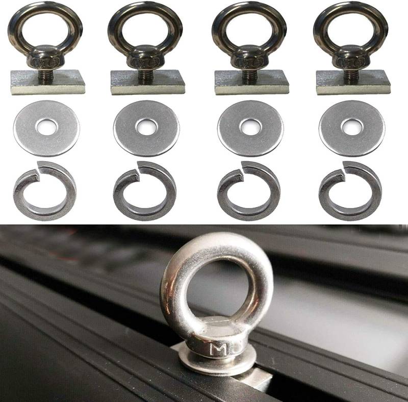Pmsanzay Edelstahl-Tie-Downs für Dachgepäckträger, Auto & Lieferwagen, 4 Stück, 500 kg Belastung, Universal, Silber, Schwarz von Pmsanzay