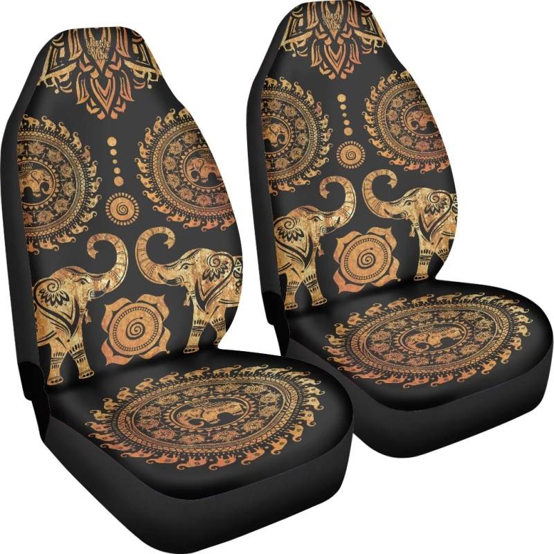Poceacles 2 Stück Autositzbezüge Elefant Mandala Blumen Muster Hohe Rückenlehne Design für Vordersitze Universal Fit Fahrzeug Sitzkissen Schonbezüge von Poceacles