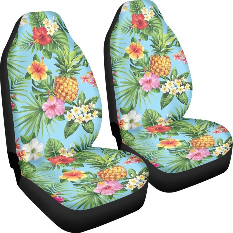 Poceacles Autositzbezüge mit Ananas-Hibiskusblütendruck, 2 Stück, universeller Auto-Vordersitzschutz, passend für Auto, SUV, Limousine, LKW, Autositzbezüge von Poceacles