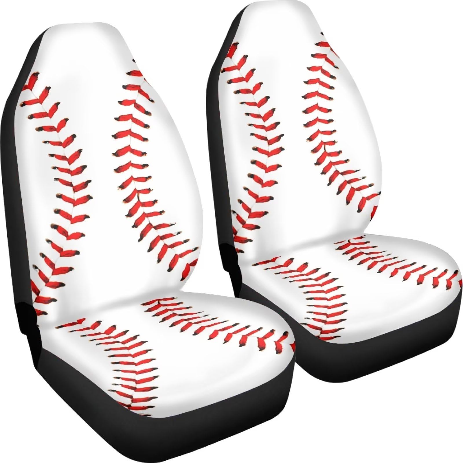 Poceacles Autositzbezüge mit Baseball-Muster, komplettes 2er-Set, Allwetter-Fahrzeugschutz, Vordersitzbezüge, Autozubehör, Schalensitzbezug, Weiß von Poceacles