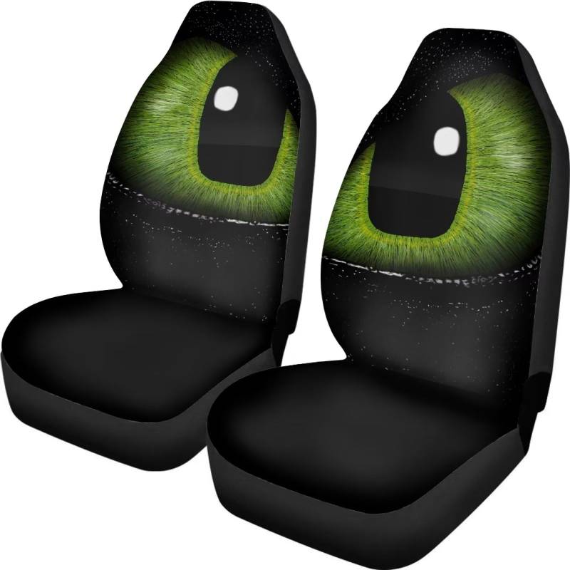Poceacles Autositzbezug mit grünen Augen, vollständiges Set, dehnbarer Auto-Innenraum, Universal-Sitzschutzbezüge – 2 Stück Fahrzeug-Sitzbezüge-Set von Poceacles