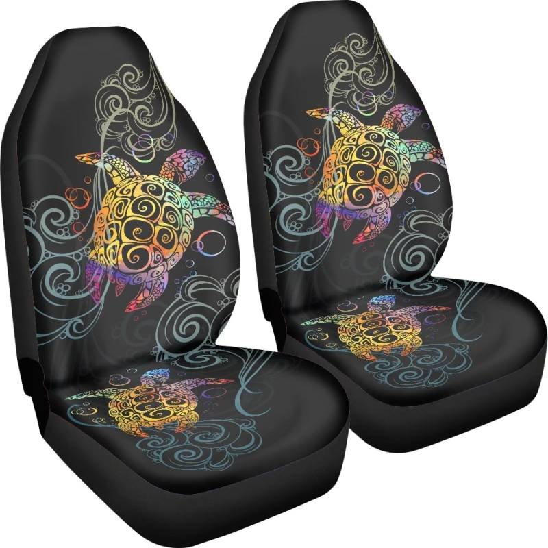 Poceacles Sea Turtle Black Print Auto Sitzbezüge 2 teile/satz Hohe Rückenlehne Dehnbar Eimer Sitzbezug Auto Protector Vordersitze Abdeckung Protector Bezüge, Schwarz von Poceacles
