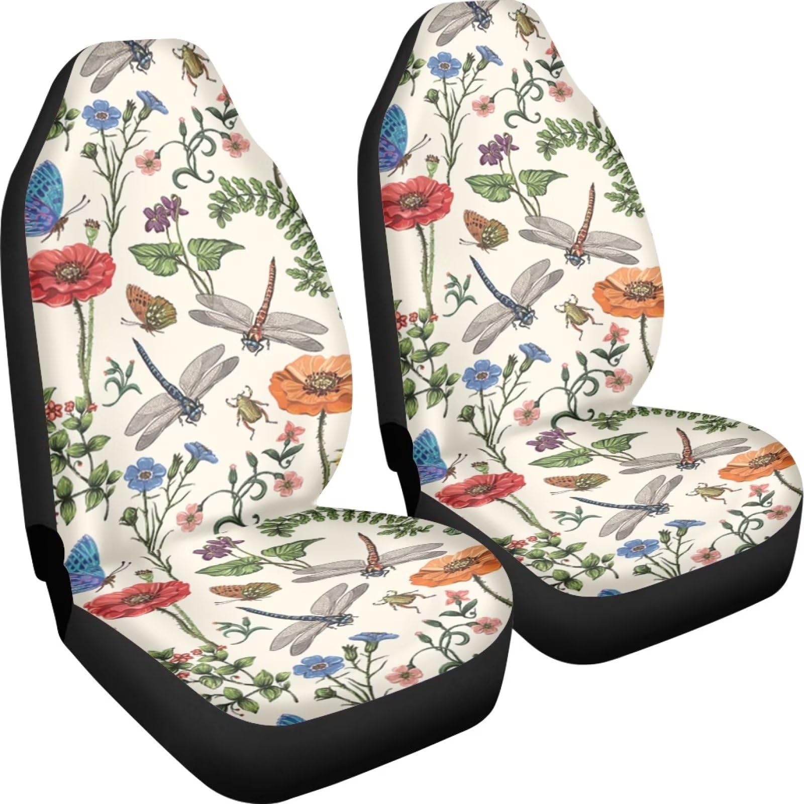 Poceacles Vollständiges Set von 2 Stück Autositzbezügen Libellen Schmetterling Blumendruck Fahrzeugsitzschoner Fahrersitzbezüge für die meisten Limousinen SUV Pick-up Truck Poceacles Vollständiges Set von 2 Stück Autositzbezügen Libellen Schmetterling Blumendruck Fahrzeugsitzschoner Fahrersitzbezüge für die meisten Limousinen SUV Pick-up Truck von Poceacles
