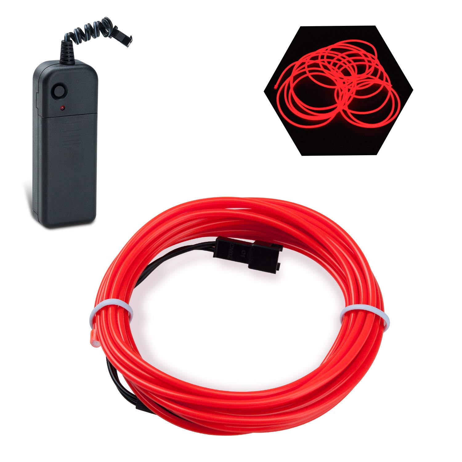 Flexibel Neon Beleuchtung Draht Lichtschlauch Leuchtschnur EL Kabel Wire mit 3 Modes für Partybeleuchtung (Rot, 16.5ft) von Podazz
