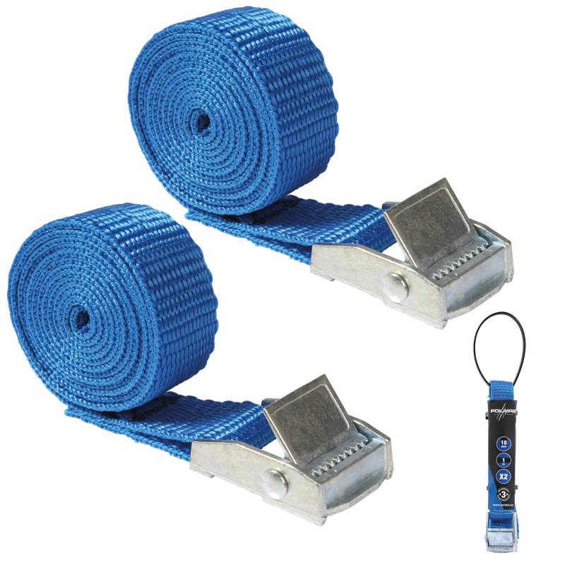 Polaire 2 Stück Zamak Gurtband 1m x 18mm - 140kg belastbar - Zurrgurt für Auto, Gepäck - Blau von Polaire