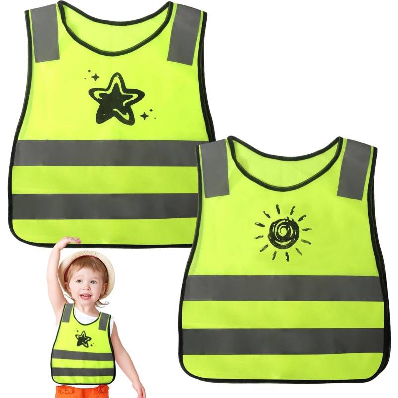 2 Stück Warnweste Kinder, Kinder Sicherheitswesten, Auto Reflektorweste, Atmungsaktive Warnweste, Reflektierende Sicherheitsweste, Signalweste, Kinderwarnweste für Den Schulweg Radfahren von Polartreehome