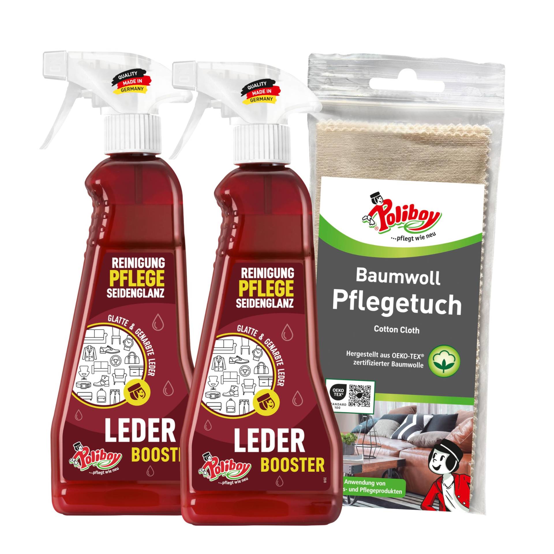 POLIBOY Leder Booster - Reinigendes Lederpflegemittel für Kleidung und Möbel - Lederreiniger mit Pflegewirkung - 2X 375 ml - Mit Baumwolltuch - Made in Germany POLIBOY Leder Booster - Reinigendes Lederpflegemittel für Kleidung und Möbel - Lederreiniger mit Pflegewirkung - 2X 375 ml - Mit Baumwolltuch - Made in Germany von Poliboy ... pflegt wie neu