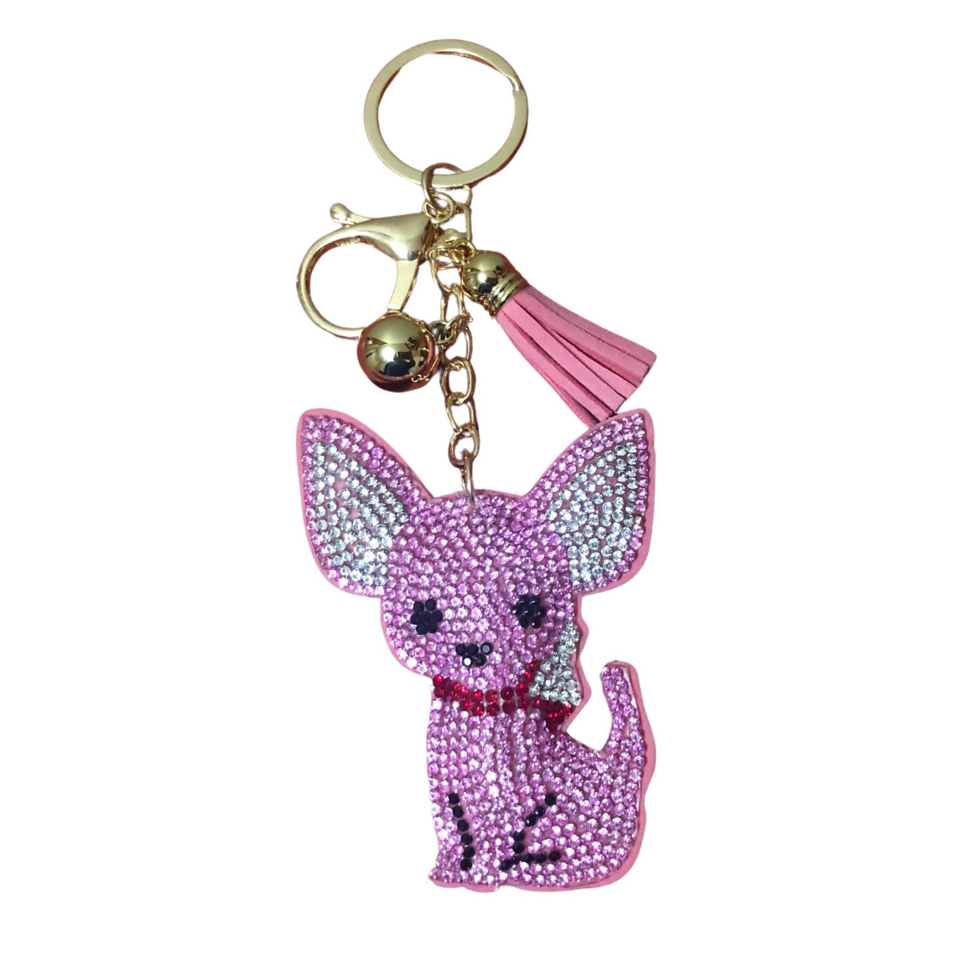 Popfizzy Bling Schlüsselanhänger Zubehör für Frauen, Strass-Schlüsselanhänger, Autoschlüssel, niedlicher Geldbörsen-Anhänger für Handtaschen, Pink Chihuahua (Gold), Large von Popfizzy