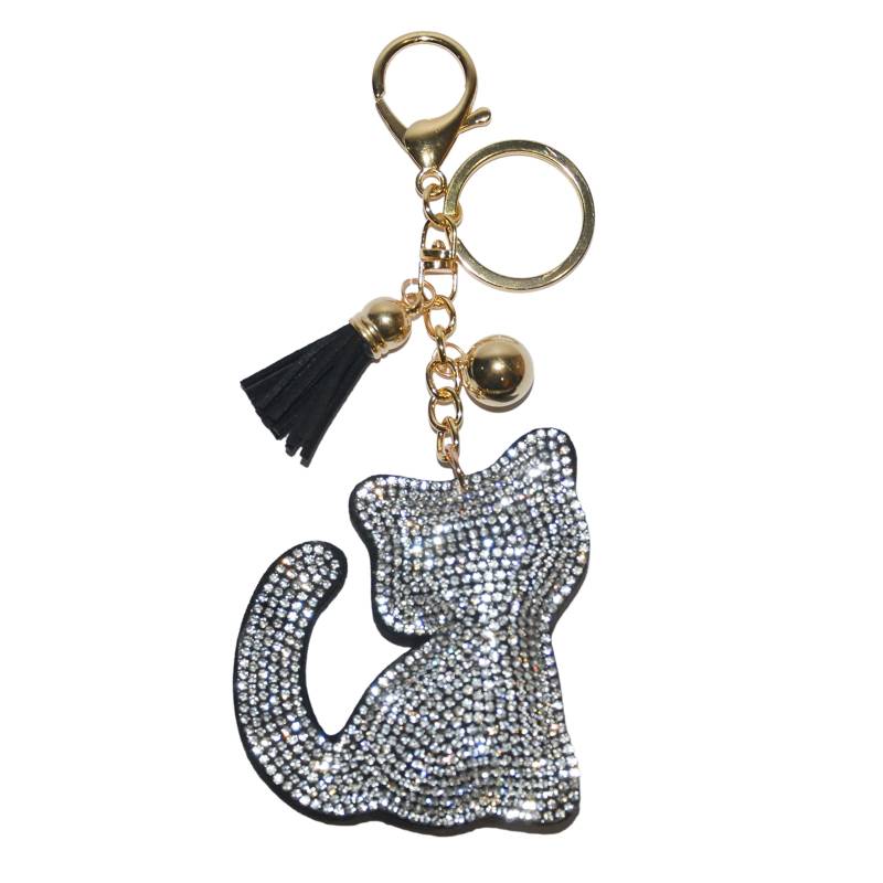 Popfizzy Strass-Schlüsselanhänger für Frauen und Mädchen, glitzernde Rucksack-Schlüsselanhänger, Geldbörsen-Charms, funkelnder Schlüsselanhänger, lustige Schlüsselanhänger Geschenke, Silver Cool Cat von Popfizzy