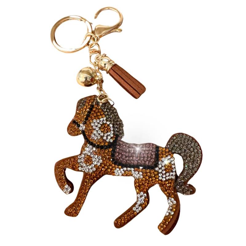 Popfizzy Kristall-Schlüsselanhänger für Frauen und Mädchen, Bedazzled Geldbörsenanhänger, Bling Rucksack Zubehör, Taschenanhänger, handgefertigtes Geschenk, Pferd (Gold), Einheitsgröße von Popfizzy