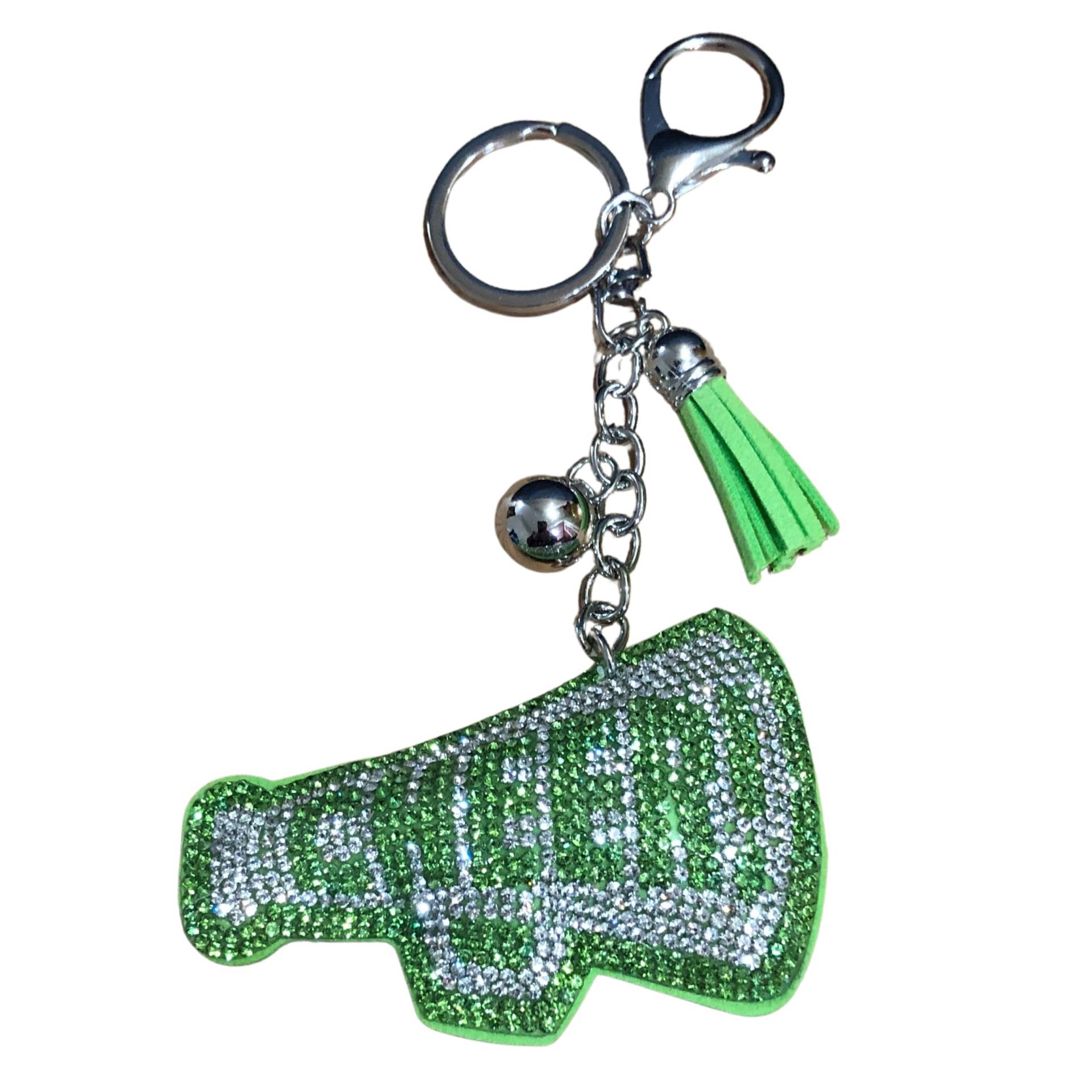 Popfizzy Strass Schlüsselanhänger für Frauen und Mädchen, Bling Geldbörse Charm, Rucksack Schlüsselanhänger, Kristall Tasche Charms, Niedlicher Schlüsselanhänger, Cheer Limettengrün/Silber (Silber), von Popfizzy