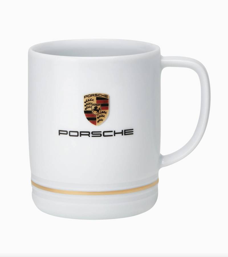Porsche Kaffebecher Becher Tasse Weiß 250ml mit Wappen goldener Rand von Porsche