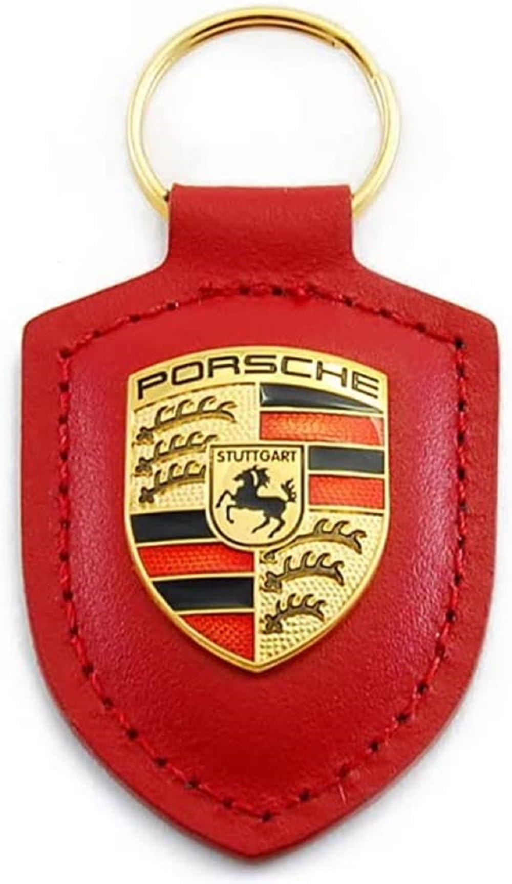 Porsche Schlüsselanhänger mit Wappen, Leder, Rot von Porsche