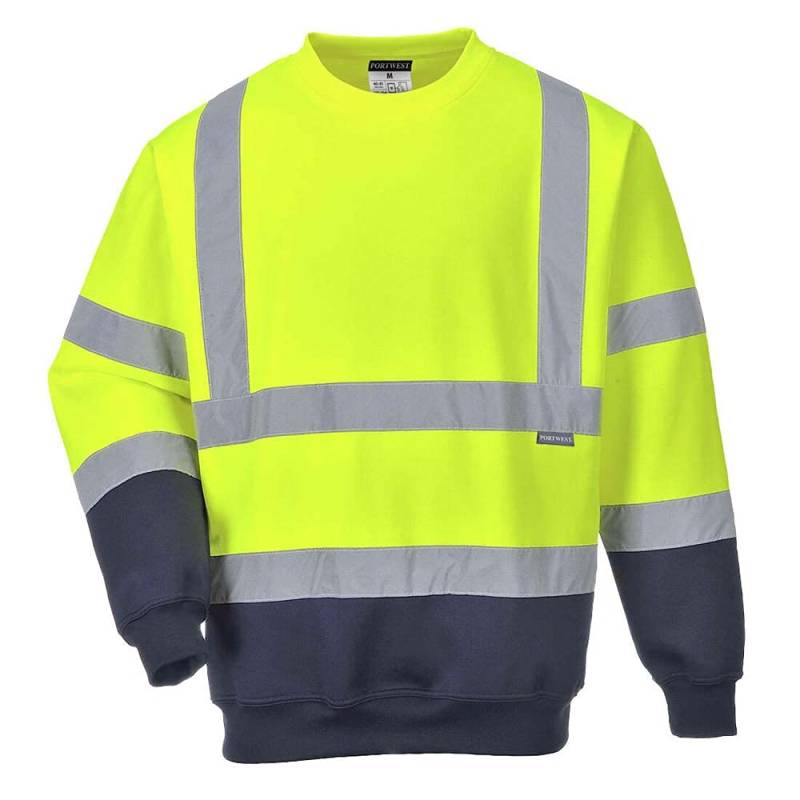 Portwest 2-farbiges Warnschutz-Sweatshirt, Größe: M, Farbe: Gelb/Marine, B306YNRM von Portwest