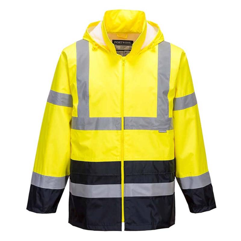 Portwest Klassische Kontrast Warnschutz-Regenjacke, Größe: L, Farbe: Gelb/Marine, H443YNRL von Portwest