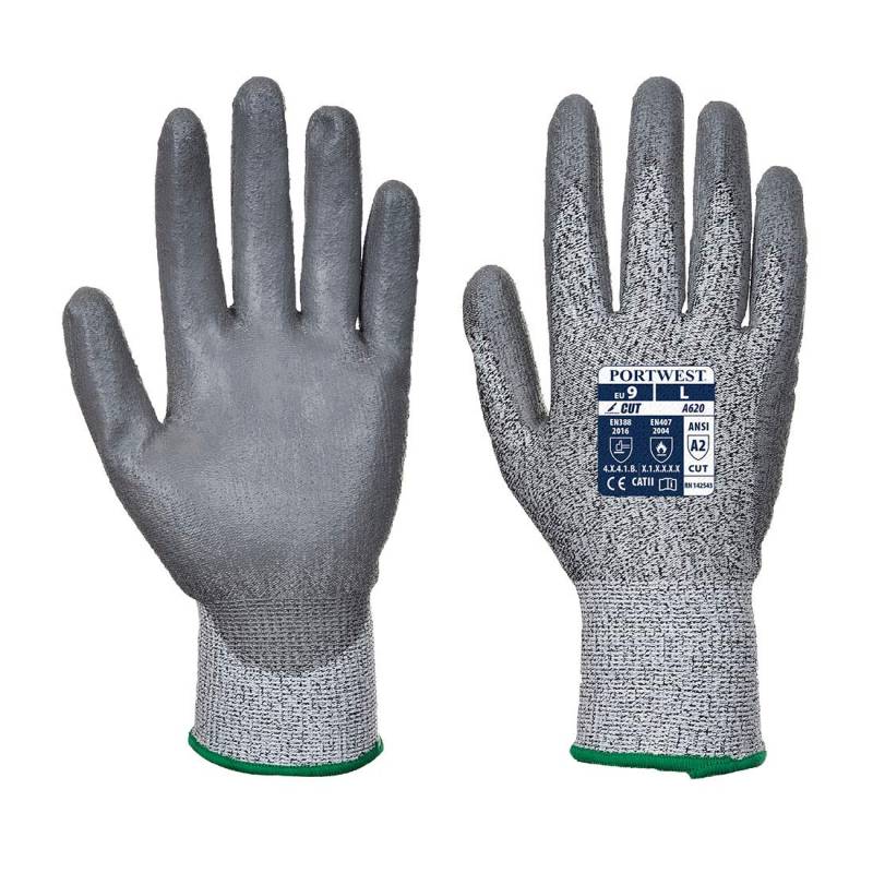 Portwest Schnittfeste Handschuhe, links/rechts, Polyurethan-Handflächen, Farbe: Grau, Größe: XXXL, A620GRRXXXL von Portwest