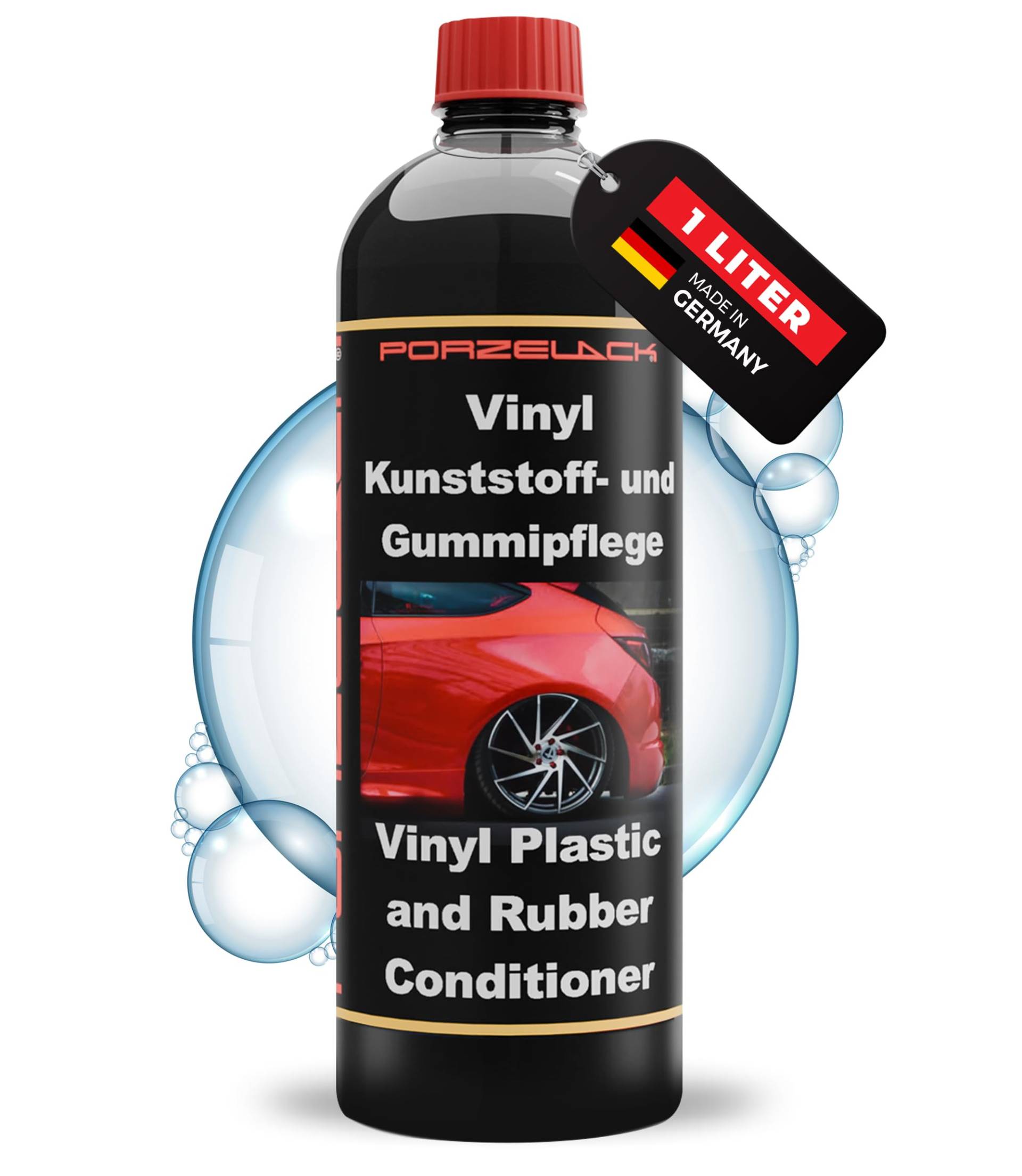 Porzelack Vinyl Kunststoff- u. GUMMIPFLEGE, 1 Ltr, Reifenpflege, Gummiauffrischung, Pflege für Armaturen, Cockpit von Porzelack