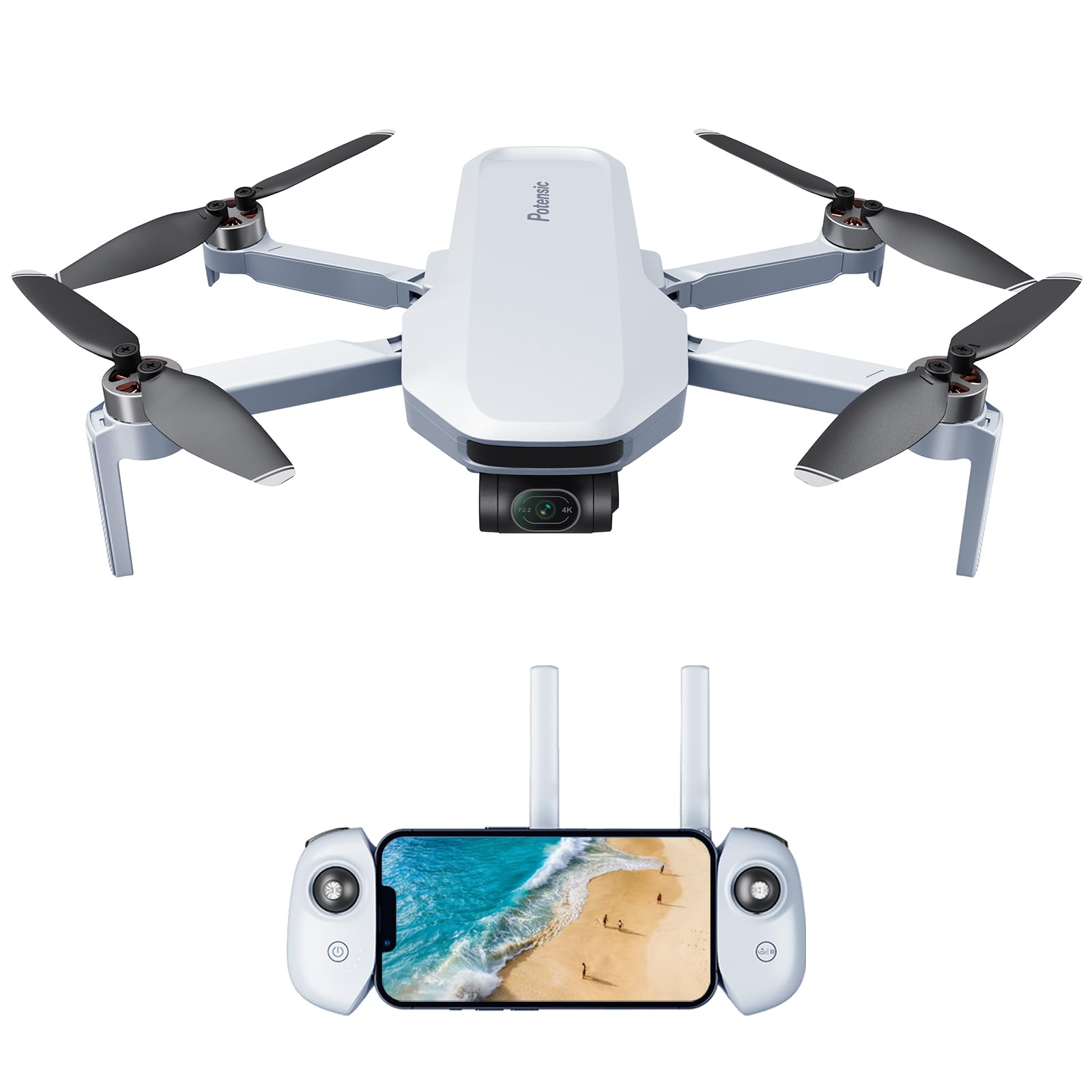 Potensic ATOM 4K GPS Drohne mit 3-Achsen-Gimbal, 6KM FPV Videoübertragung, Visuelles Folgen/QuickShots/RTH, 32 Min. Flugzeit, unter 249g, Windstärke 5, 12MP Fotos Kameradrohne für Anfänger Erwachsene von Potensic
